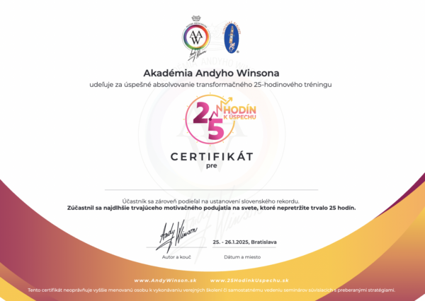 Certifikát 25 Hodín k Úspechu